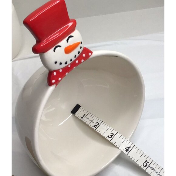 Nesting Snowmen Bowls Ceramic Holiday Spreaders Set Christmas Tree Santa Party - Picture 4 of 11